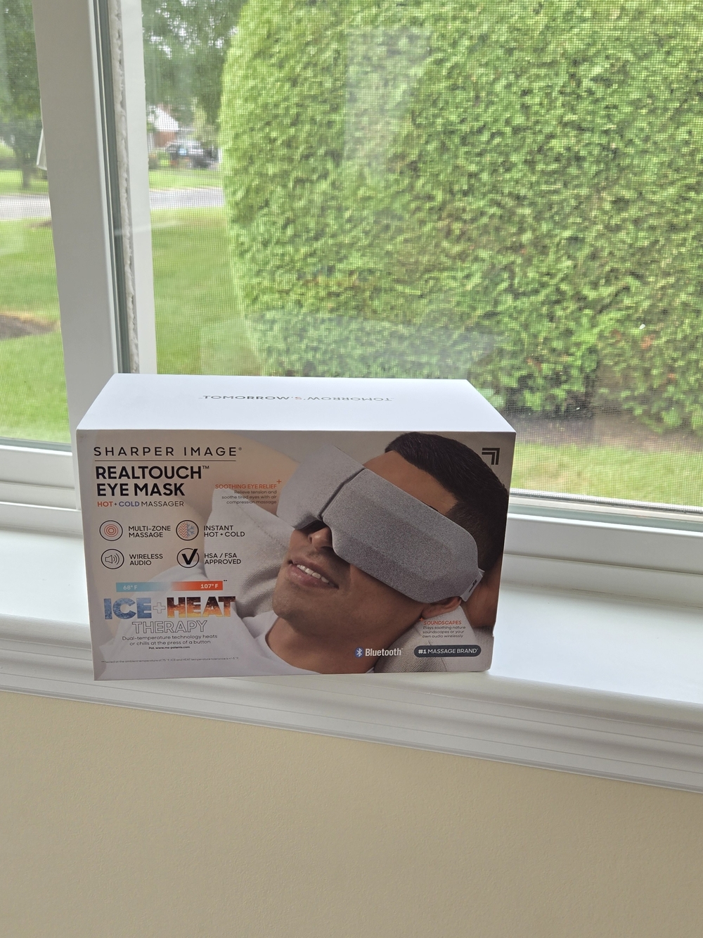 Sharper Image Realtouch Eye Mask - Light Gray Hot & Cold Therapy with Bluetooth